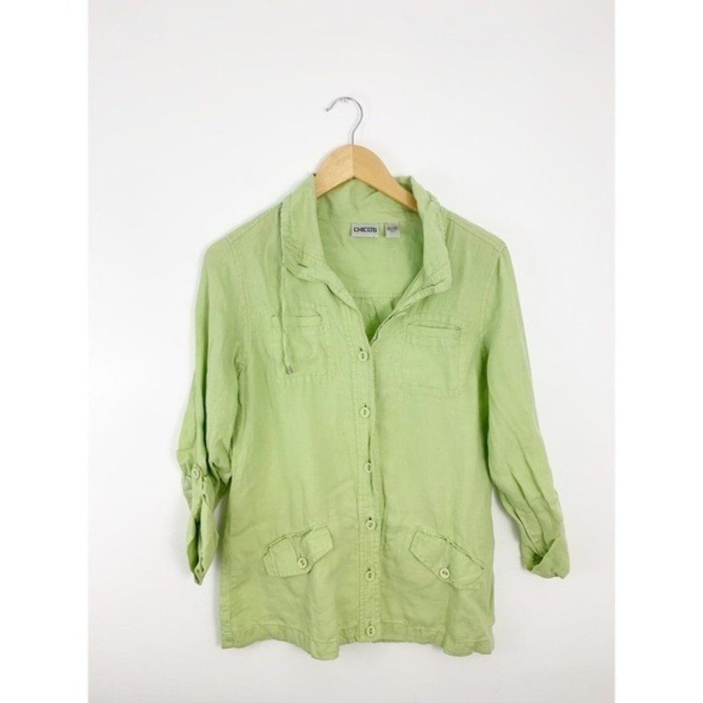 Chico's Green Linen Button Front Jacket